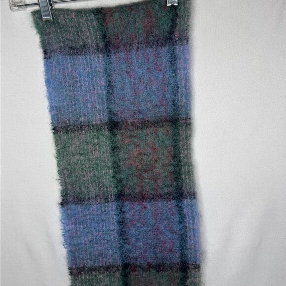 Donegal Design Mohair Wool Green/Blue Plaid Scarf. - Picture 3 of 7